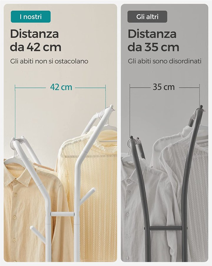 SONGMICS dobbelt klesstativ, m. 2 henger, 1 hylle, hjul - hvitt stl