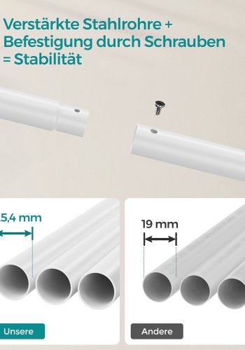 SONGMICS T�jstativ, T�jstativ, Dobbelt T�joph�ngningsstang, Kraftig Metalramme, Med Hjul og Hylde, 100 kg Total Maks. Belastning, 103,5 cm Bred, T�jopbevaring, Hvid HSR107W01