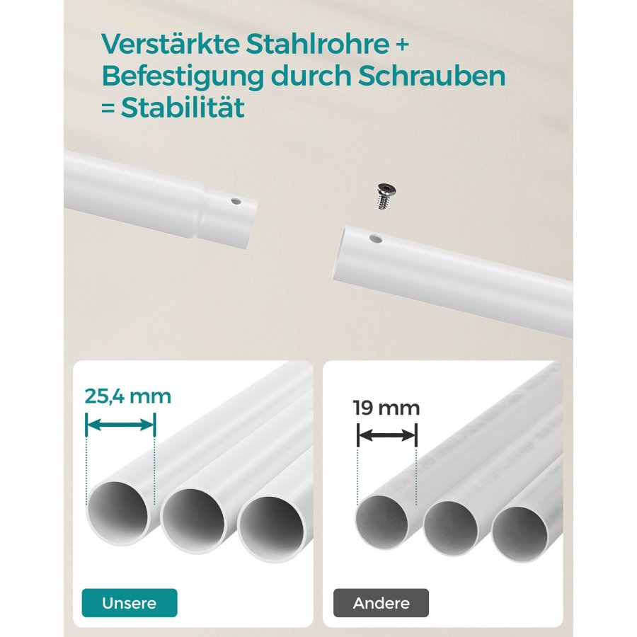 SONGMICS T�jstativ, T�jstativ, Dobbelt T�joph�ngningsstang, Kraftig Metalramme, Med Hjul og Hylde, 100 kg Total Maks. Belastning, 103,5 cm Bred, T�jopbevaring, Hvid HSR107W01