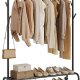 SONGMICS Klesstativ, Enkelt Kleshenger, Kraftig Metallramme, Med Hjul og Hylle, 50 kg Total Maks. Last, 103,5 cm Bredd, Klesoppbevaring, Blekksvart HSR131B01