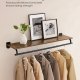 SONGMICS veggmontert klesstativ, vegghylle med opphengsstang, lastekapasitet opptil 60 kg, 28 x 109 x 13,2 cm, entr&eacute;, soverom, walk-in closet, rustikk brun og blekksvart HSR135B01