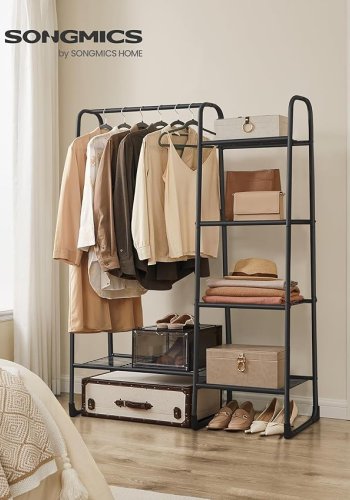 SONGMICS Kl&auml;dst�ng, Frist�ende kl&auml;dst�ng, 5 f&ouml;rvaringshyllor, Metallram, 40 x 101,7 x 153,3 cm, Sovrum, Vardagsrum, Hall, Mattsvart HSR138B01