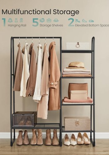 SONGMICS Kl&auml;dst�ng, Frist�ende kl&auml;dst�ng, 5 f&ouml;rvaringshyllor, Metallram, 40 x 101,7 x 153,3 cm, Sovrum, Vardagsrum, Hall, Mattsvart HSR138B01