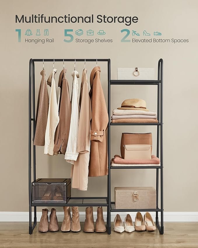 SONGMICS Kl&auml;dst�ng, Frist�ende kl&auml;dst�ng, 5 f&ouml;rvaringshyllor, Metallram, 40 x 101,7 x 153,3 cm, Sovrum, Vardagsrum, Hall, Mattsvart HSR138B01