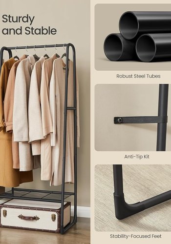 SONGMICS Kl&auml;dst�ng, Frist�ende kl&auml;dst�ng, 5 f&ouml;rvaringshyllor, Metallram, 40 x 101,7 x 153,3 cm, Sovrum, Vardagsrum, Hall, Mattsvart HSR138B01