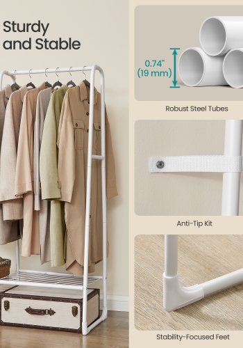 Frittst�ende klesstativ med 5 oppbevaringshyller, klesstativ, hvit