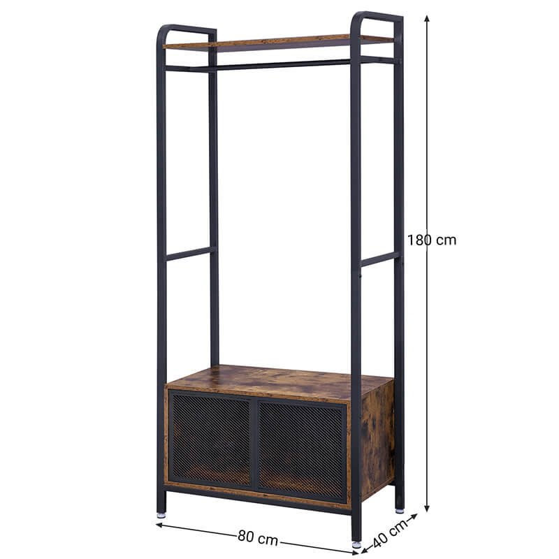 VASAGLE ben garderobeskab, m. 1 hylde, 1 bjlestang, 1 skab - rustik brun spnplade og sort stl