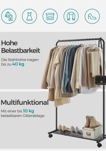 SONGMICS HSR25BK t�jstativ, m. 1 hylde, hjul - sort st�l
