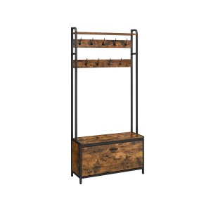 VASAGLE HSR405B01 entr�opstilling, m. 9 knager, 1 skob�nk, 1 hylde - vintage brun sp�nplade og sort st�l