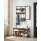 VASAGLE HSR415B01 entr�opstilling, m. spejl, 7 knager, 1 b�nk, 2 gitterhylder - vintage brun sp�nplade og sort st�l