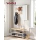 VASAGLE HSR415W09 entr�opstilling, m. spejl, 7 kroge, 2 hylder, b�nk - egetr�sfarvet sp�nplade og hvid st�l