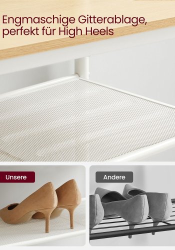 VASAGLE HSR415W09 entr�opstilling, m. spejl, 7 kroge, 2 hylder, b�nk - egetr�sfarvet sp�nplade og hvid st�l