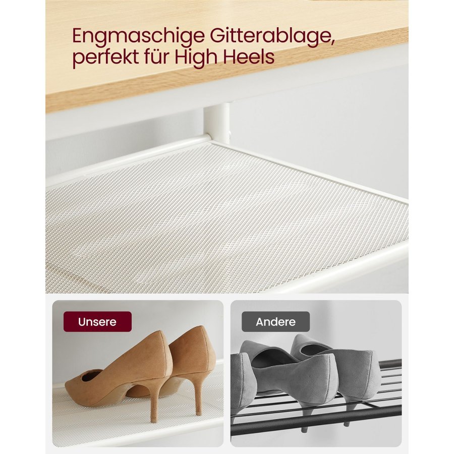 VASAGLE HSR415W09 entr�opstilling, m. spejl, 7 kroge, 2 hylder, b�nk - egetr�sfarvet sp�nplade og hvid st�l