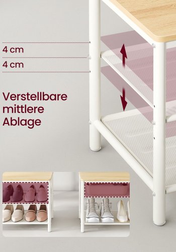 VASAGLE HSR415W09 entr�opstilling, m. spejl, 7 kroge, 2 hylder, b�nk - egetr�sfarvet sp�nplade og hvid st�l