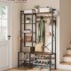 VASAGLE HSR426B01 entr�opstilling, m. 9 knager, 6 kroge, 8 hylder, b�nk - rustik brun sp�nplade og bl�ksort st�l