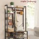 VASAGLE HSR426B01 entr�opstilling, m. 9 knager, 6 kroge, 8 hylder, b�nk - rustik brun sp�nplade og bl�ksort st�l