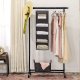 SONGMICS Hengende oppbevaringshyller, klesorganisator for garderobe, plassbesparende og sammenleggbar, metallkroker og bambusinnsatser, linm�nster, gr� RYCH06G