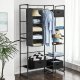 SONGMICS Hengende oppbevaringshyller, klesorganisator for garderobe, plassbesparende og sammenleggbar, metallkroker og bambusinnsatser, linm�nster, gr� RYCH06G