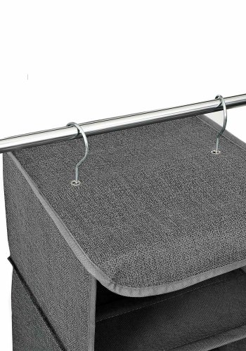 SONGMICS Hengende oppbevaringshyller, klesorganisator for garderobe, plassbesparende og sammenleggbar, metallkroker og bambusinnsatser, linm�nster, gr� RYCH06G
