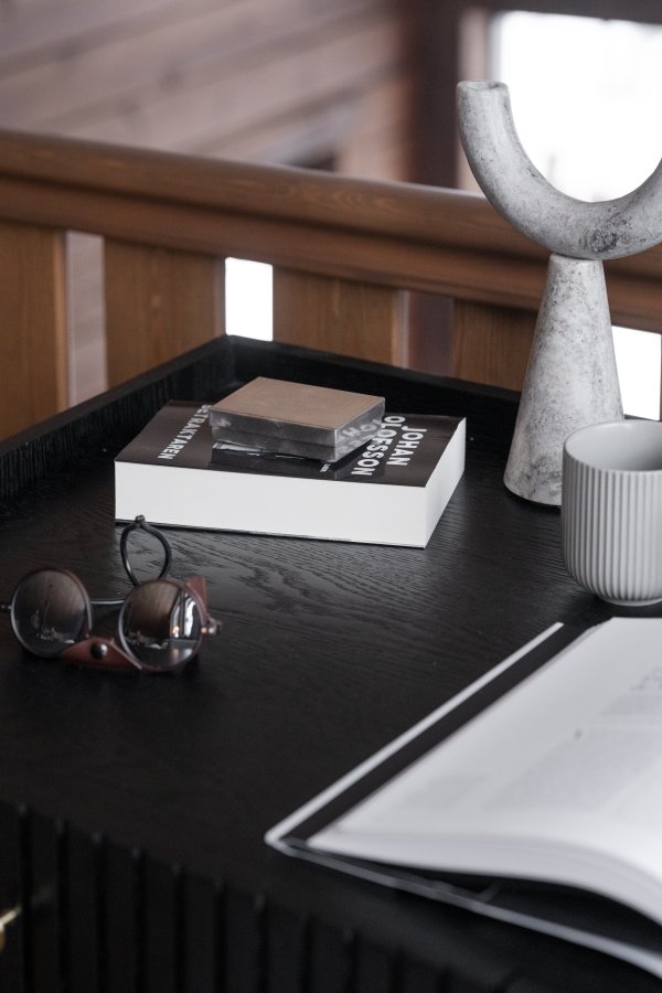 ROWICO Halifax skrivebord, m. 2 skuffer - svart eikefiner, eik og metall (120x61)