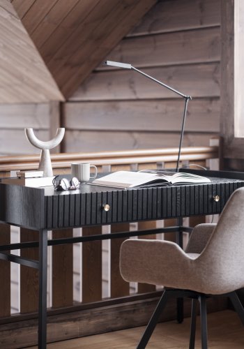 ROWICO Halifax skrivebord, m. 2 skuffer - svart eikefiner, eik og metall (120x61)