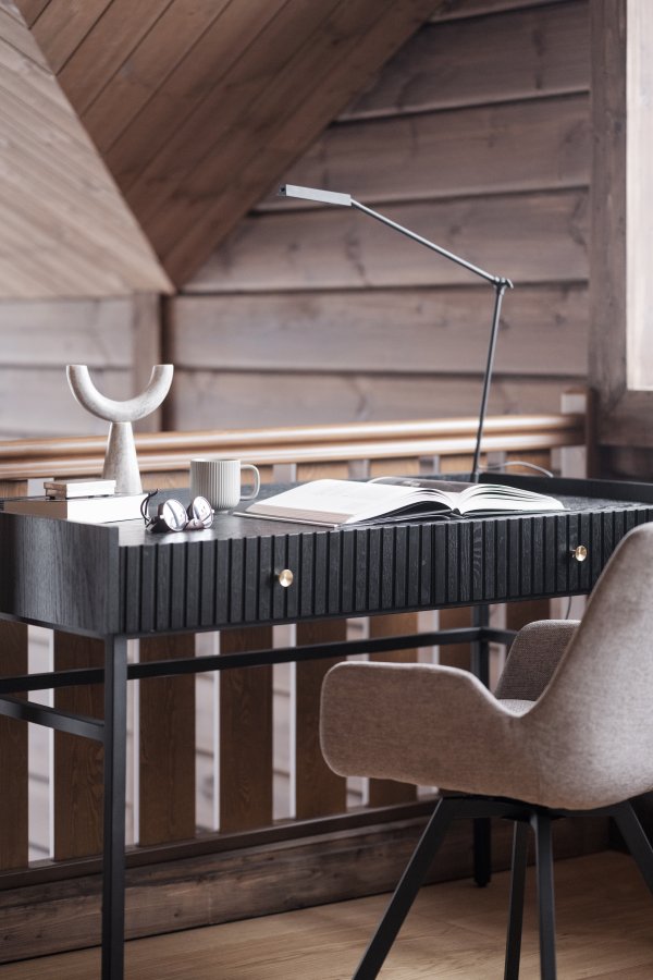 ROWICO Halifax skrivebord, m. 2 skuffer - svart eikefiner, eik og metall (120x61)