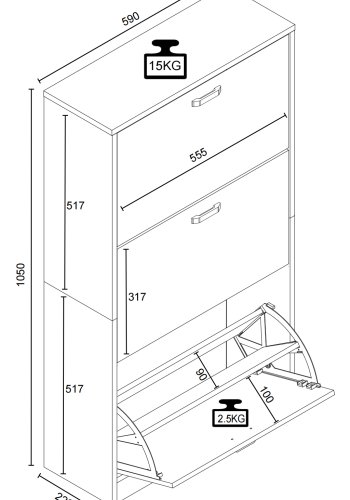 VCM NORDIC Halom M skoskap, m. 3 drer - antrasittgr/naturtre
