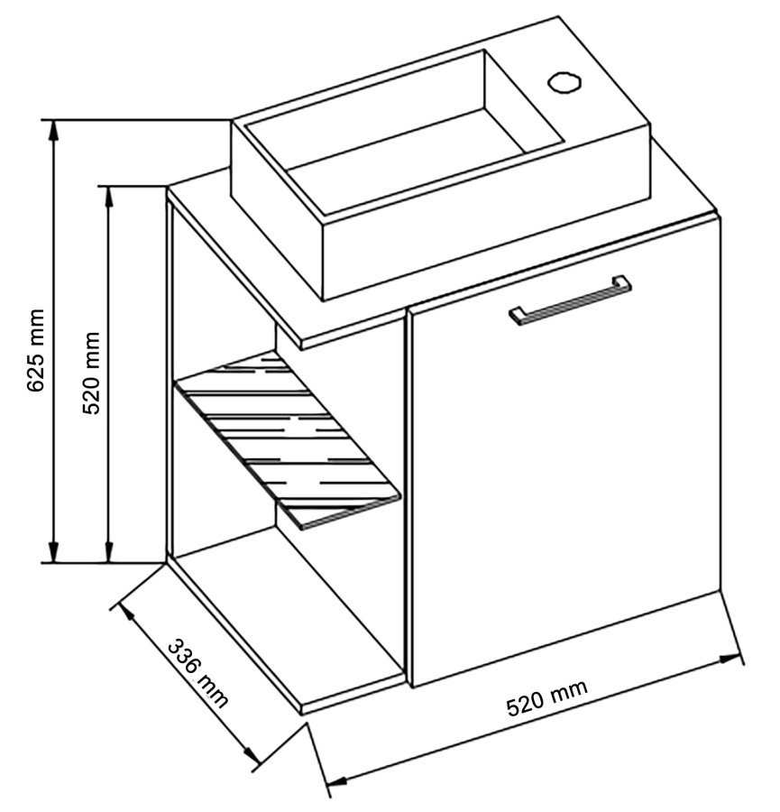 VCM NORDIC Hausa 2-delt gjesteservant, m. vask, 1 dr, 1 glasshylle - keramikk og hvitt tre
