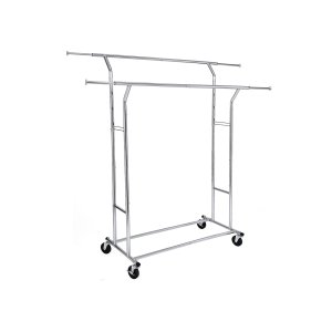 SONGMICS HSR12S Kraftig garderobestativ i metall 110 kg Kraftig klesstativ p� hjul Lengde 129-169 cm Krom