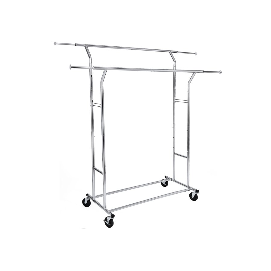 SONGMICS HSR12S Kraftig garderobestativ i metall 110 kg Kraftig klesstativ p� hjul Lengde 129-169 cm Krom