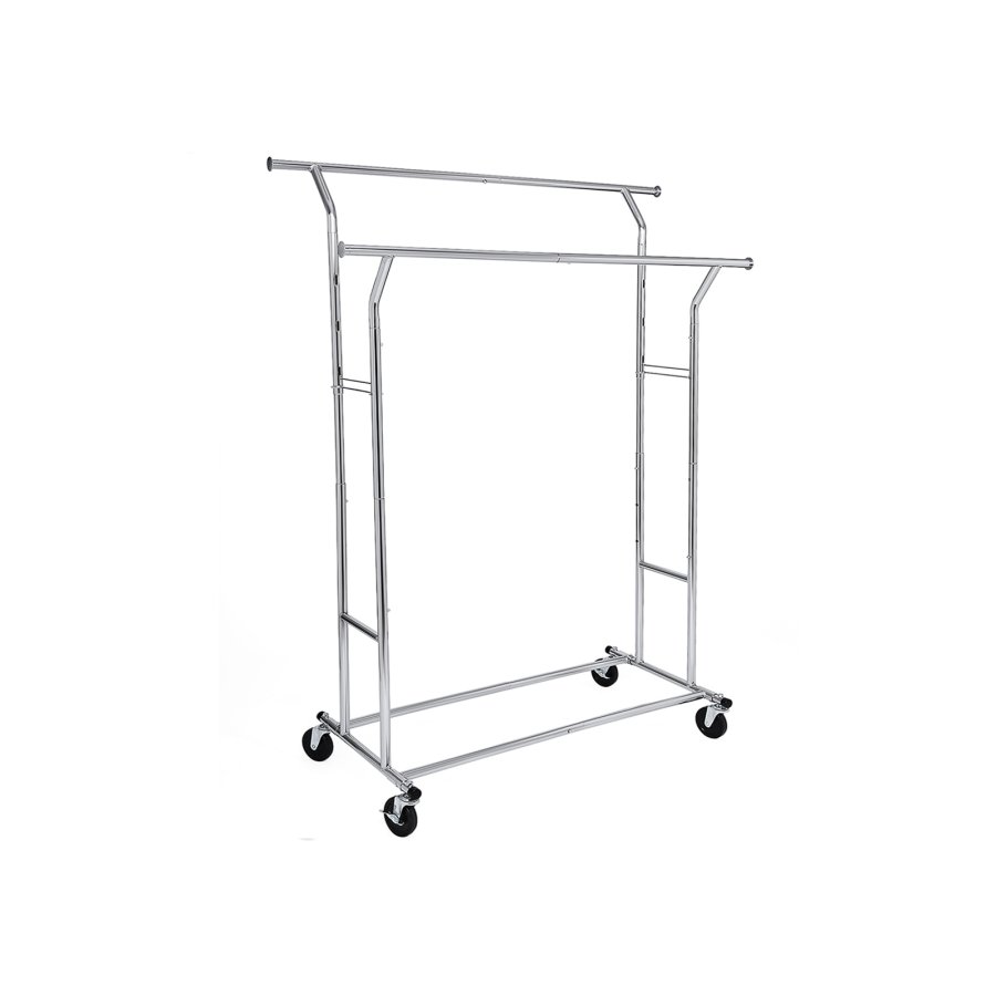 SONGMICS HSR12S Kraftig garderobestativ i metall 110 kg Kraftig klesstativ p� hjul Lengde 129-169 cm Krom