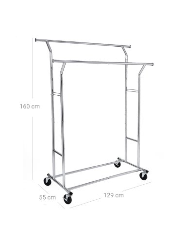 SONGMICS HSR12S Kraftig garderobestativ i metall 110 kg Kraftig klesstativ p� hjul Lengde 129-169 cm Krom