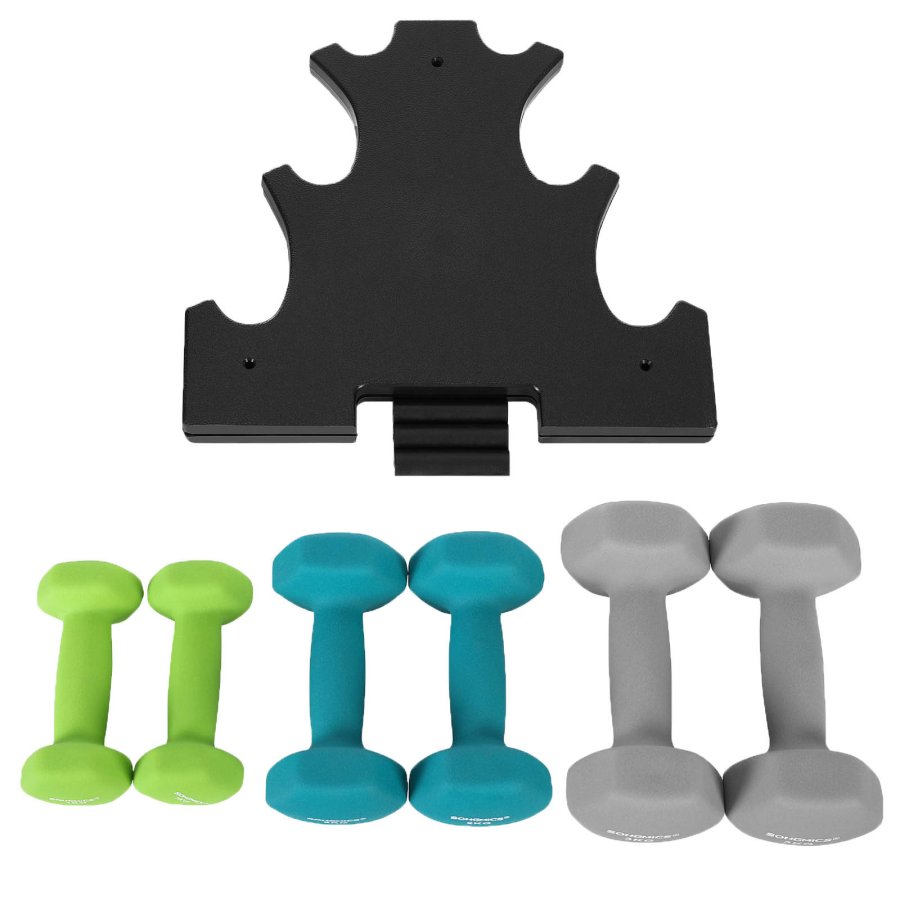 SONGMICS SYL612GN h�ndv�gt, m. stativ, sekskantet - mat lime, bl�gr�n og lysegr� neopren (2x1kg, 2x2kg, 2x3kg) (s�t med 6)
