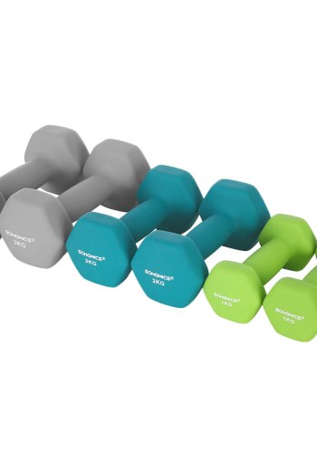 SONGMICS SYL612GN h�ndv�gt, m. stativ, sekskantet - mat lime, bl�gr�n og lysegr� neopren (2x1kg, 2x2kg, 2x3kg) (s�t med 6)