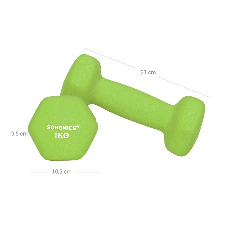 SONGMICS SYL612GN h�ndv�gt, m. stativ, sekskantet - mat lime, bl�gr�n og lysegr� neopren (2x1kg, 2x2kg, 2x3kg) (s�t med 6)