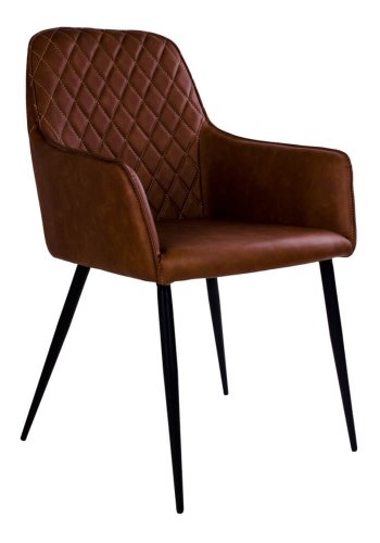 HOUSE NORDIC Harbo spisebordstol - vintage brunt kunstskinn og svarte stlben, med armlener