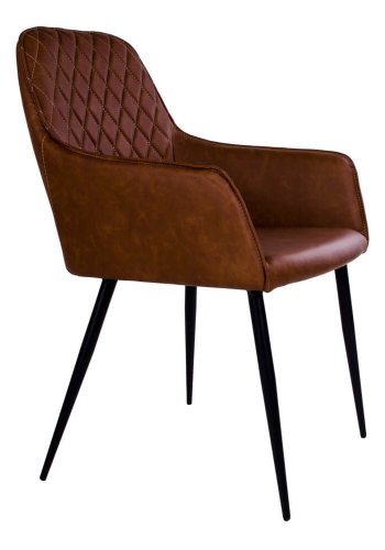 HOUSE NORDIC Harbo spisebordstol - vintage brunt kunstskinn og svarte stlben, med armlener