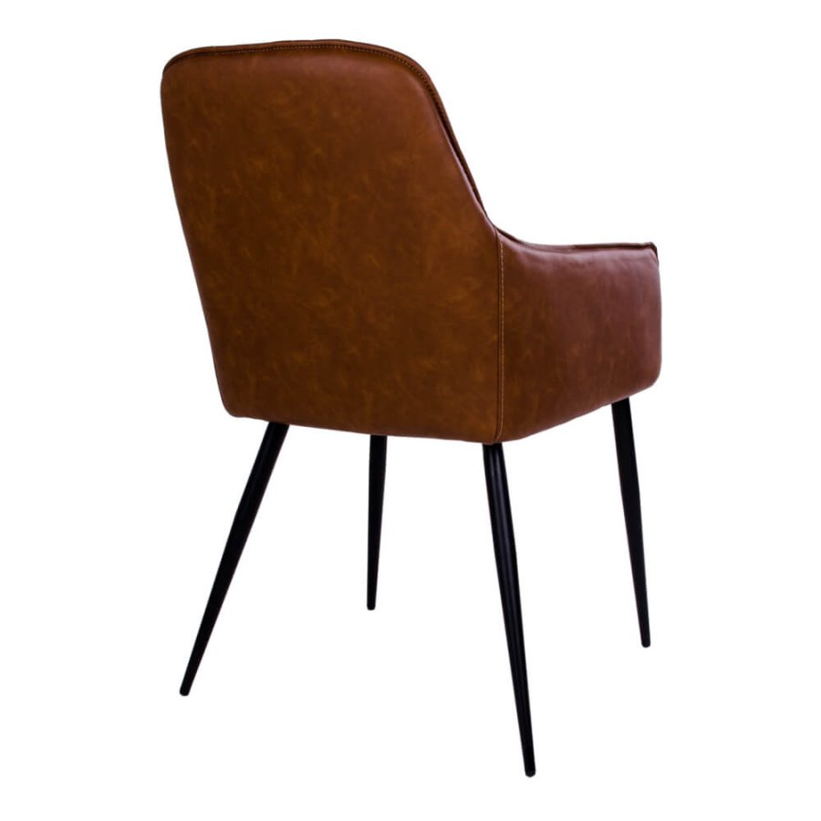 HOUSE NORDIC Harbo spisebordstol - vintage brunt kunstskinn og svarte stlben, med armlener