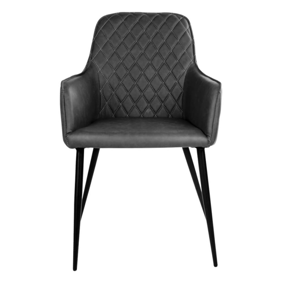 HOUSE NORDIC Harbo spisebordstol - mrkegrtt kunstskinn og svarte stlben, med armlener