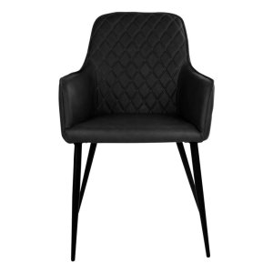 HOUSE NORDIC Harbo spisebordsstol - sort kunstlder og sorte metalben, m. armln