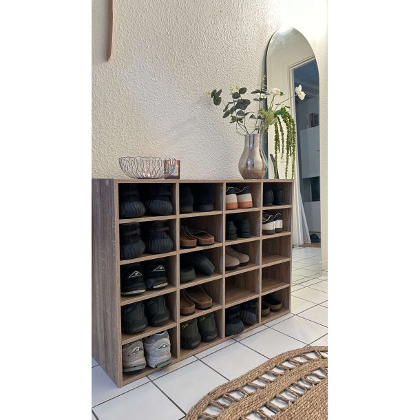 Hinsol L skoskab, m. 20 hylder - natur tr