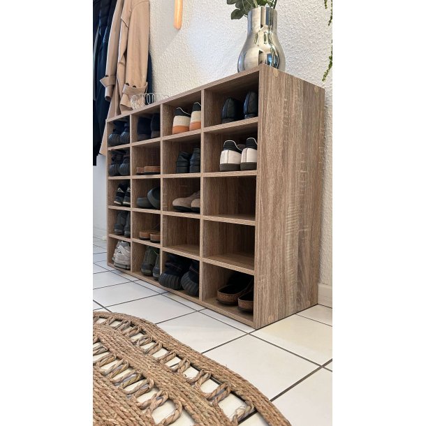 Hinsol L skoskab, m. 20 hylder - natur tr