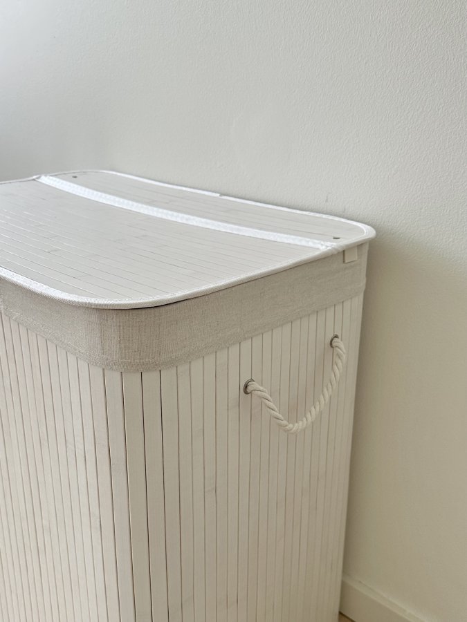 SONGMICS vasketjskurv, m. 3 sektioner, clip-on lg og hndtag - hvid bomuld og hvid bambus