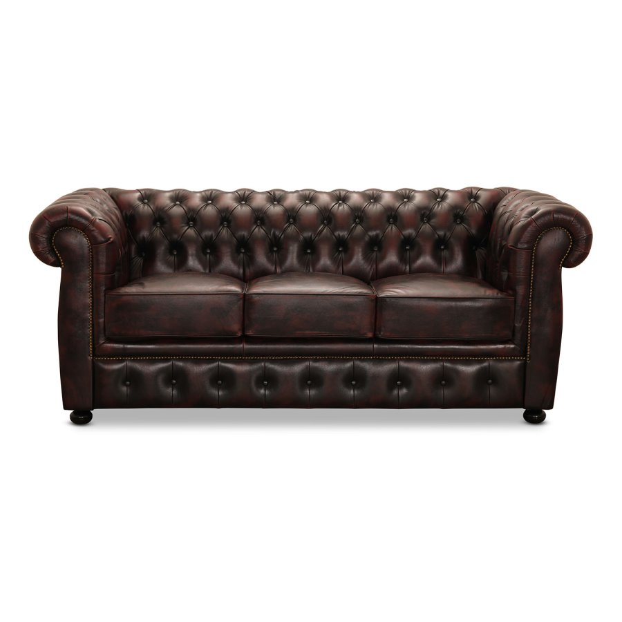 HAGA Liverpool 3 chesterfield sofa - okseblodsskinn