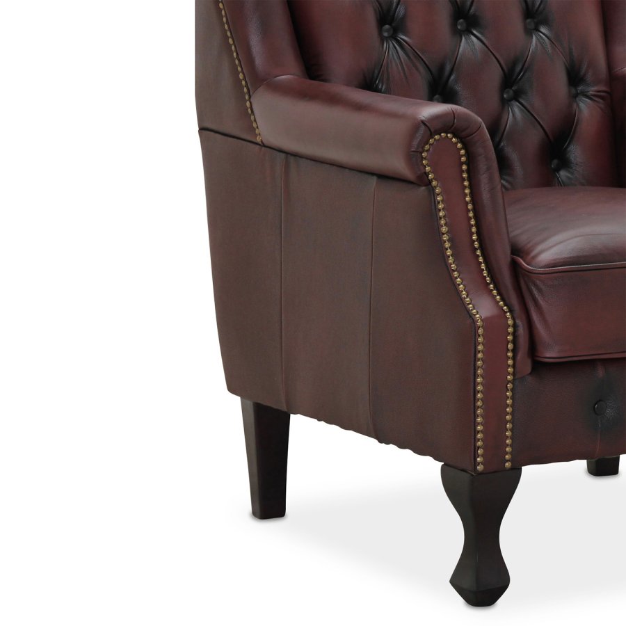 HAGA Aberdeen lenestol - okseblod chesterfield skinn