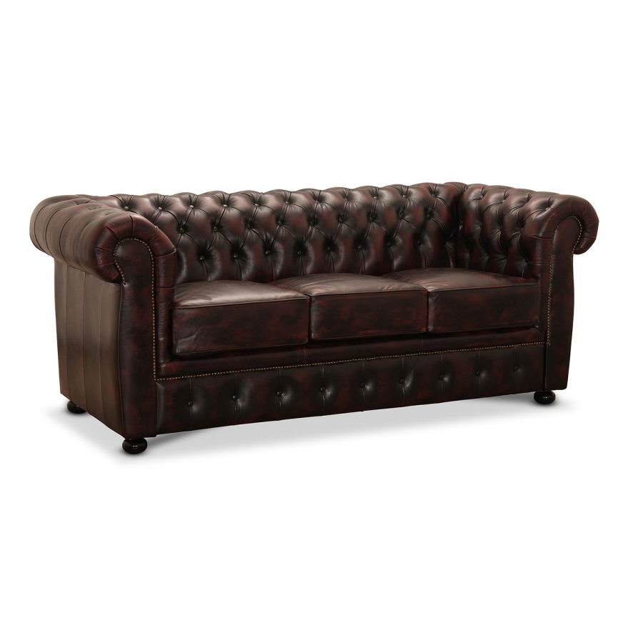 HAGA Liverpool 3 chesterfield sofa - okseblodsskinn