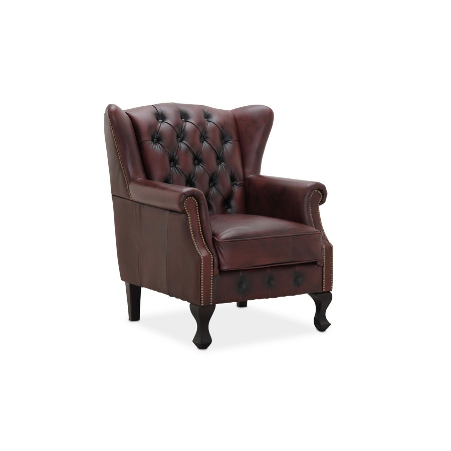 HAGA Aberdeen lenestol - okseblod chesterfield skinn