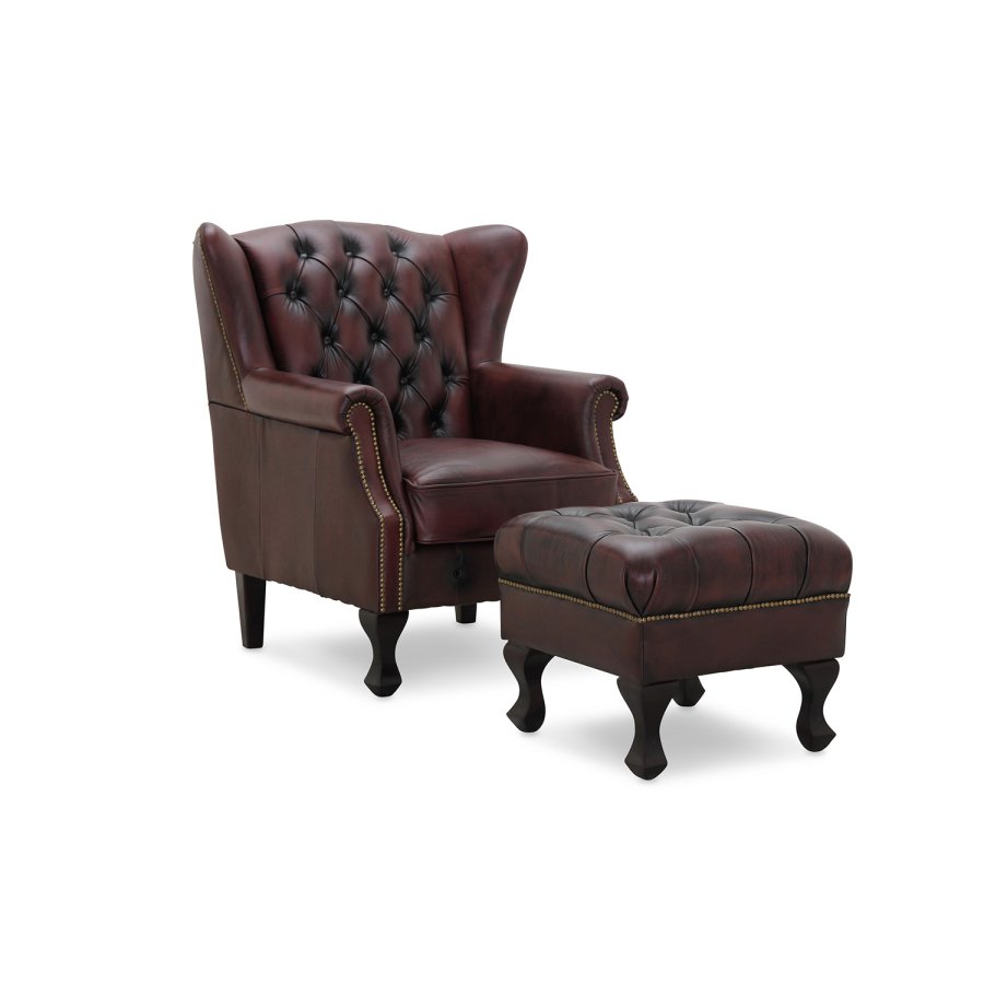 HAGA Aberdeen lenestol - okseblod chesterfield skinn