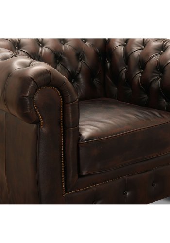 HAGA Liverpool Chesterfield-Sessel - braunes Leder