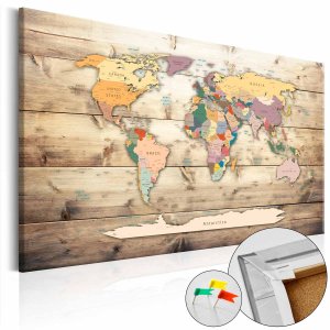 ARTGEIST The World at Your Fingertips verdenskort billede - multifarvet print p� kork (40x60)